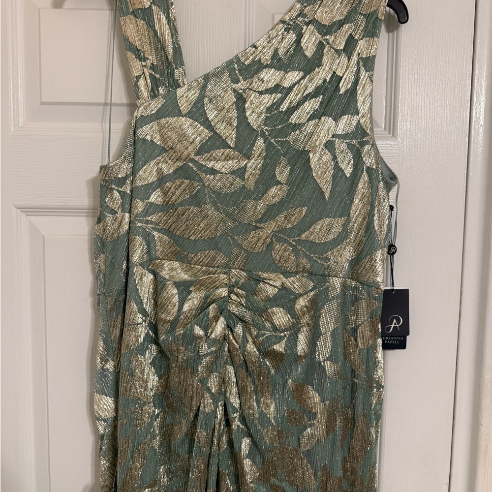 Adrianna Papell Sage and Gold Asymmetric Gown - Picture 4 of 6